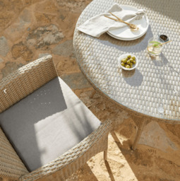Kemble 6 Seater Rattan Round Garden Dining Table Set - Natural Brown - thumbnail 4