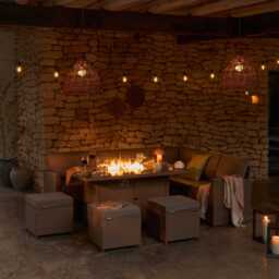 Aston 9 Seater Rattan Garden Corner Sofa Set with Fire Pit - Brown Weave - thumbnail 2