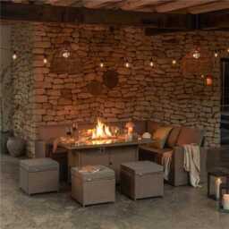 Aston 9 Seater Rattan Garden Corner Sofa Set with Fire Pit - Brown Weave