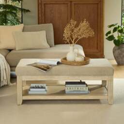 Breccan 110cm Footstool Coffee Table - Mink Taupe - Whitewash Oak Legs - thumbnail 1