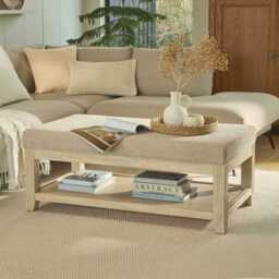 Breccan 110cm Footstool Coffee Table - Mink Taupe - Whitewash Oak Legs - thumbnail 2