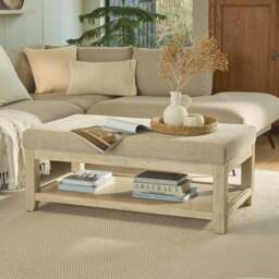 Breccan 110cm Footstool Coffee Table - Mink Taupe - Whitewash Oak Legs - thumbnail 2