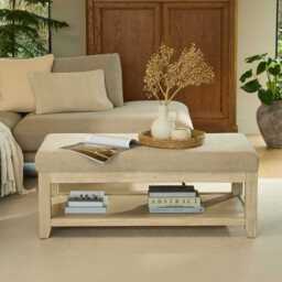 Breccan 110cm Footstool Coffee Table - Mink Taupe - Whitewash Oak Legs - thumbnail 1
