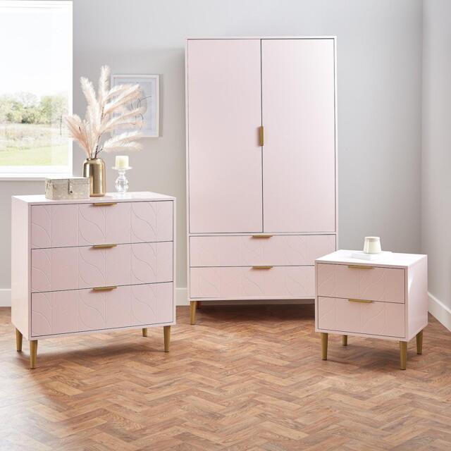 Gloria 3 Piece Bedroom Furniture Set - 3 Drawer Chest of Drawers - Blush Pink - image 1