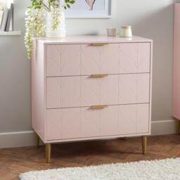 Gloria 3 Piece Bedroom Furniture Set - 3 Drawer Chest of Drawers - Blush Pink - thumbnail 6
