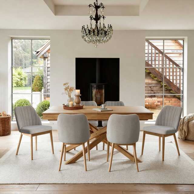 Amelia Whitewash Oak Extending Dining Table Set - 6 Seater - Chloe Soft Beige Dining Chairs - Whitewash Oak Legs - image 1