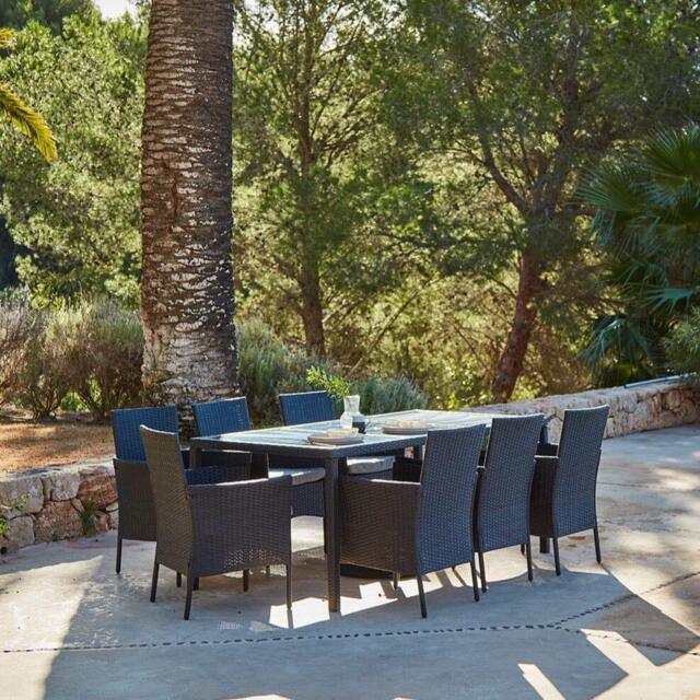 Marston 8 Seater Rattan Garden Dining Set - Black - Glass Top - image 1