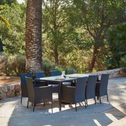 Marston 8 Seater Rattan Garden Dining Set - Black - Glass Top - thumbnail 1