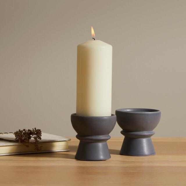 Ackton 9cm Ceramic Pillar Candle Holder - Set of 2 - Grey - image 1