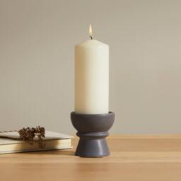 Ackton 9cm Ceramic Pillar Candle Holder - Set of 2 - Grey - thumbnail 3