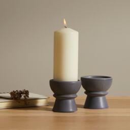 Ackton 9cm Ceramic Pillar Candle Holder - Set of 2 - Grey - thumbnail 1