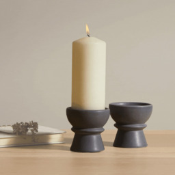 Ackton 9cm Ceramic Pillar Candle Holder - Set of 2 - Grey - thumbnail 2