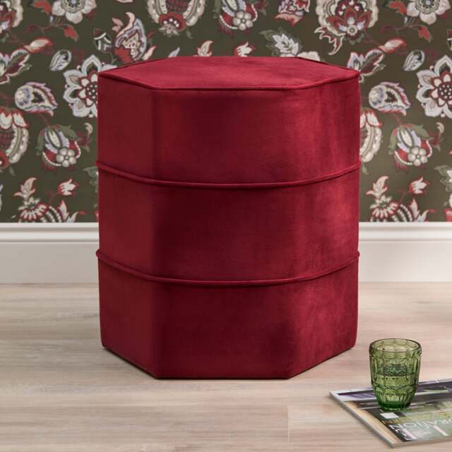 Margot 46cm Hexagon Footstool - Burgundy Velvet - image 1