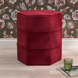 Margot 46cm Hexagon Footstool - Burgundy Velvet
