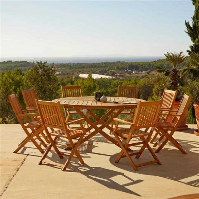 Ashby 8 Seater Wooden Round Garden Dining Set with Arms - 160cm - image 1