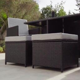 Cube 8 Seater Rattan Outdoor Dining Set with Grey LED Premium Parasol  - Black Weave Polywood Top - thumbnail 2