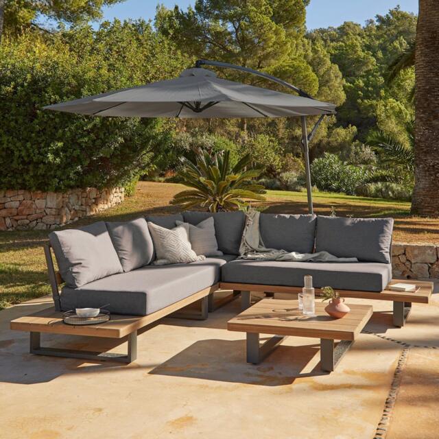 Shiva Garden Corner Sofa Set with Grey Lean Over Parasol - Grey - image 1