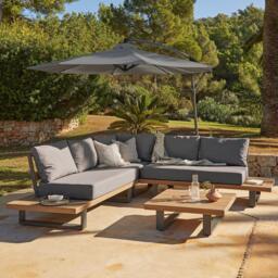 Shiva Garden Corner Sofa Set with Grey Lean Over Parasol - Grey - thumbnail 1