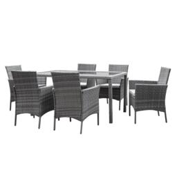 Marston 6 Seater Rattan Garden Dining Set - Grey - Glass Top - thumbnail 4