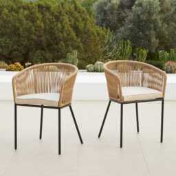 Willow 6 Seater Round Wooden Garden Set with 6 Hali Natural Rope Chairs & Round Cream LED Parasol - thumbnail 3
