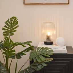 Elland 22.5cm Glass Table Lamp - Clear & Black - thumbnail 1