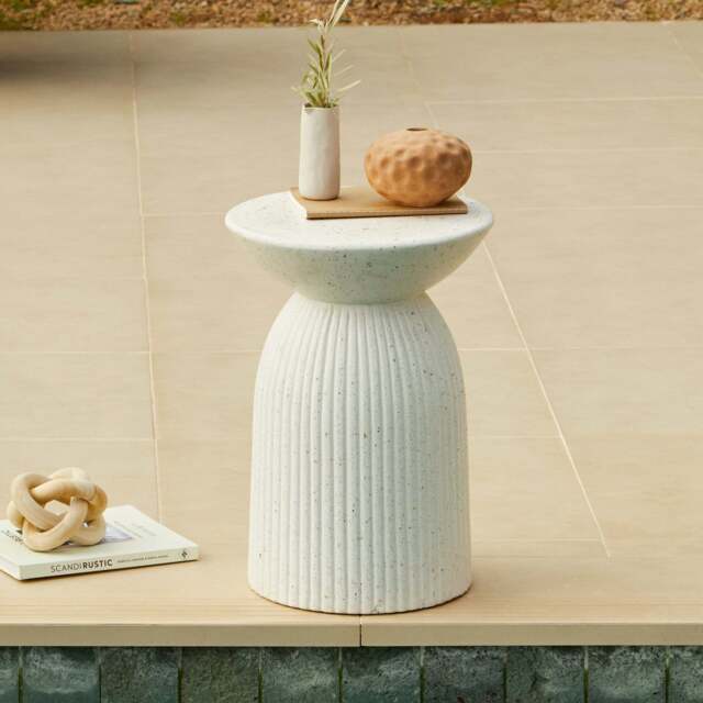 Zaliki Concrete Round Garden Side Table - Pearl Terrazzo - image 1
