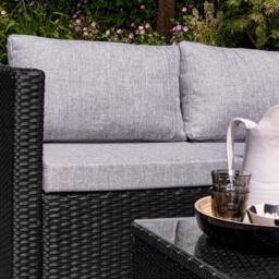 Weston 4 Seater Rattan Garden Corner Sofa Set with Grey Lean Over Parasol & Base - Black Weave - thumbnail 5