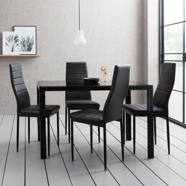 Anya Glass Dining Table Set - 4 Seater - Black Faux Leather Dining Chairs - image 1