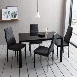 Anya Glass Dining Table Set - 4 Seater - Black Faux Leather Dining Chairs - thumbnail 3