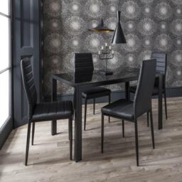 Anya Glass Dining Table Set - 4 Seater - Black Faux Leather Dining Chairs - thumbnail 2