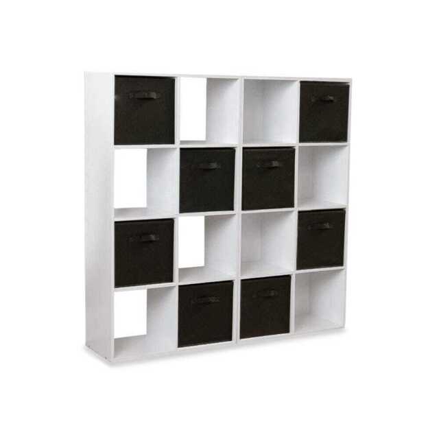 Cara 16 Cube Storage Unit - Chalk White - Two 8x2 Units - Black Basket - image 1