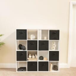 Cara 16 Cube Storage Unit - Chalk White - Two 8x2 Units - Black Basket - thumbnail 2