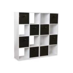 Cara 16 Cube Storage Unit - Chalk White - Two 8x2 Units - Black Basket - thumbnail 1