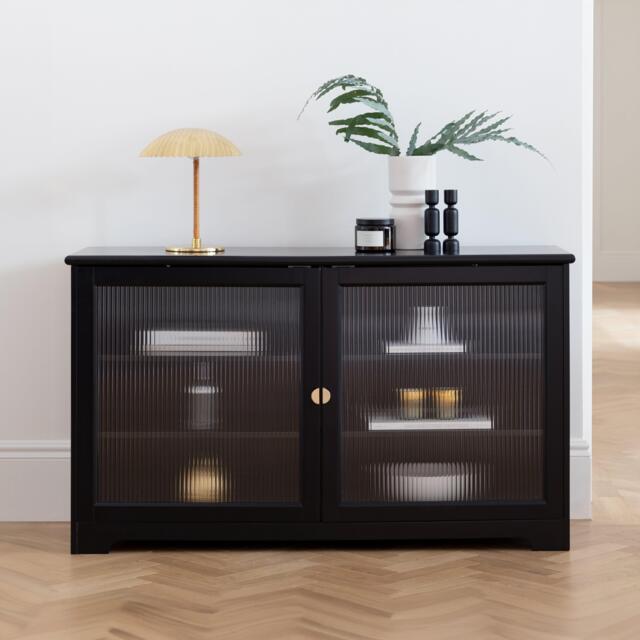 Lua 2 Door Large Sideboard - Noir Black with Fluted Glass - image 1
