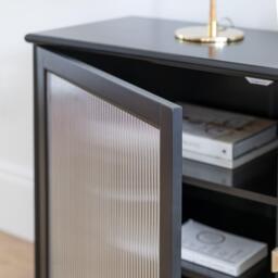 Lua 2 Door Large Sideboard - Noir Black with Fluted Glass - thumbnail 5