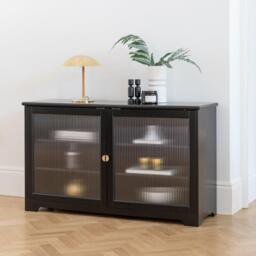 Lua 2 Door Large Sideboard - Noir Black with Fluted Glass - thumbnail 3
