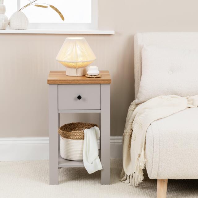 Bampton 1 Drawer Bedside Table - Stone Grey - image 1