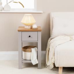 Bampton 1 Drawer Bedside Table - Stone Grey - thumbnail 1