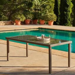 Marston 8 Seater Garden Dining Table - Natural Brown - Glass Top