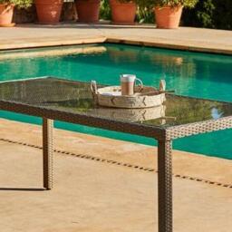 Marston 8 Seater Garden Dining Table - Natural Brown - Glass Top - thumbnail 2