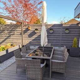 Marston 8 Seater Rattan Garden Dining Set with Cream Parasol - Grey - Glass Top - thumbnail 2
