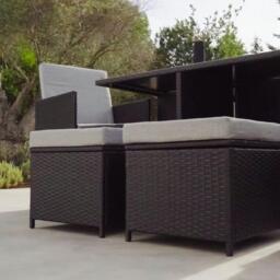 Cube 10 Seater Rattan Outdoor Dining Set with Cream Parasol - Black Weave - thumbnail 3