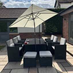 Cube 10 Seater Rattan Outdoor Dining Set with Cream Parasol - Black Weave - thumbnail 2