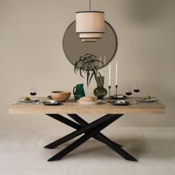 Amelia Whitewash Wood Dining Table - Non Extendable - Black Legs
