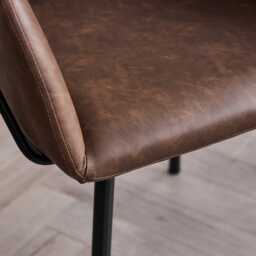 Reagan Saddle Brown Vegan Leather Carver Chairs  - Set of 2 - Black Metal Legs - thumbnail 2