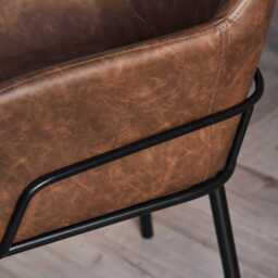 Reagan Saddle Brown Vegan Leather Carver Chairs  - Set of 2 - Black Metal Legs - thumbnail 3