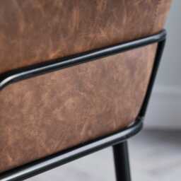 Reagan Saddle Brown Vegan Leather Carver Chairs  - Set of 2 - Black Metal Legs - thumbnail 4