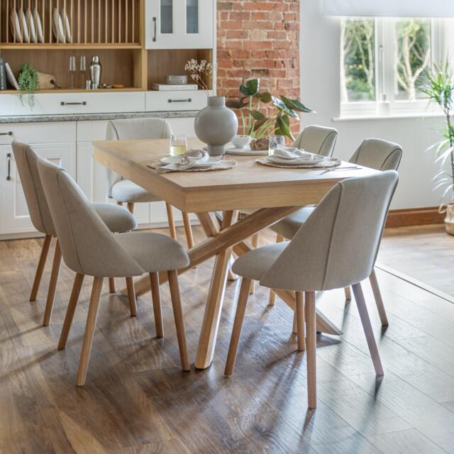 Amelia Whitewash Dining Table Set - 6 Seater - Freya Sand Dining Chairs - Whitewash Oak Legs - image 1