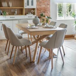 Amelia Whitewash Dining Table Set - 6 Seater - Freya Sand Dining Chairs - Whitewash Oak Legs - thumbnail 1