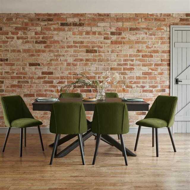 Amelia Black Extendable Dining Table Set - 6 Seater - Freya Fern Green Dining Chairs - Black Legs - image 1